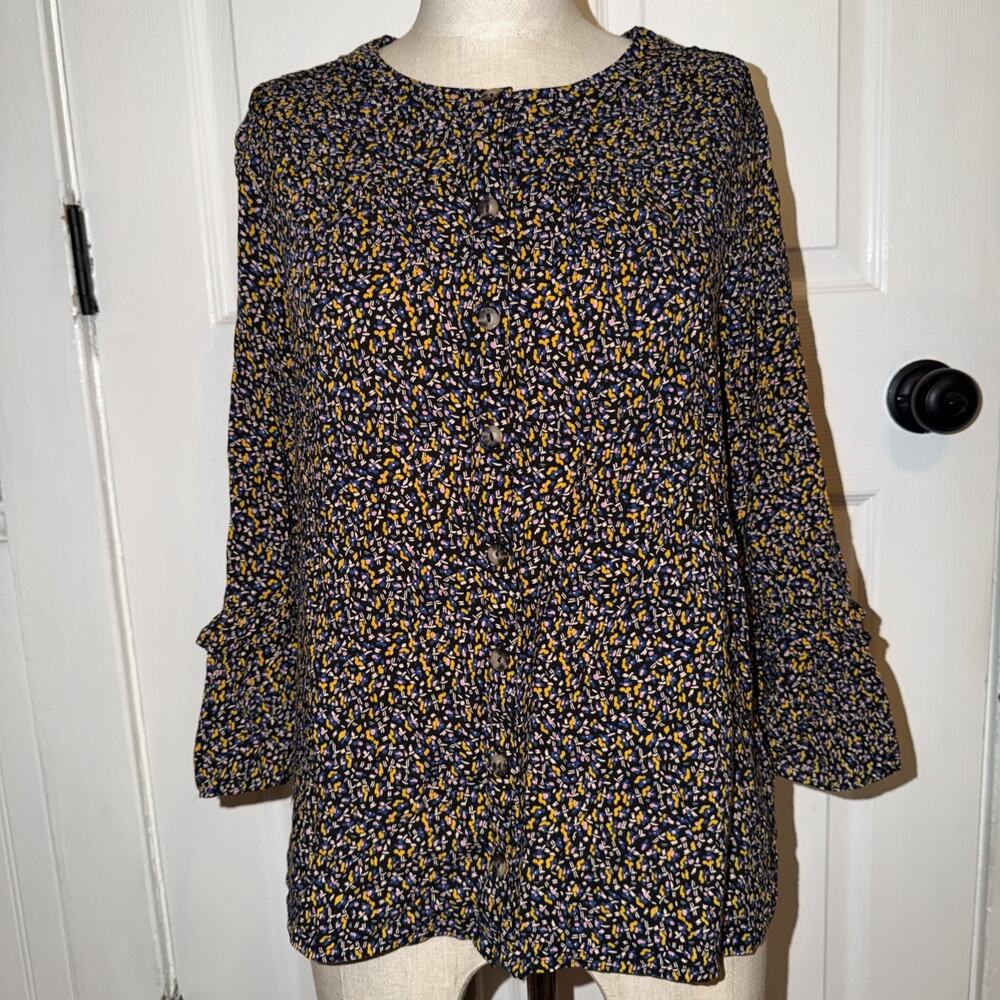 Maeve Anthropooogie 3/4 Sleeve Blouseโ Size M Print Button Multi Color